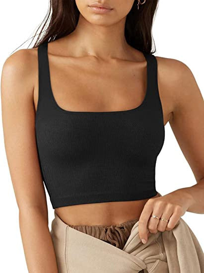 Women's crop top with ribbed fabric and wide straps, size