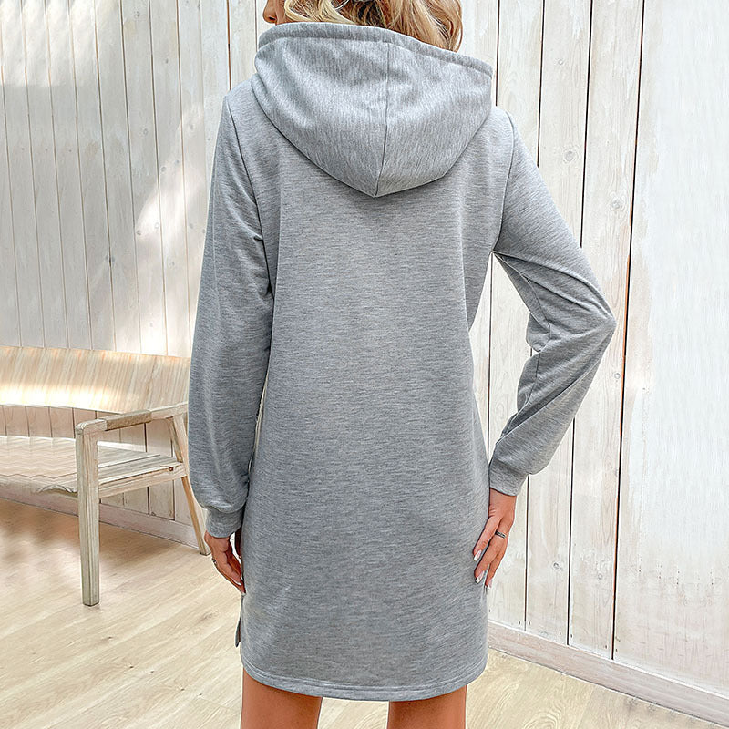 Women's hoodie dress with side pockets and fashionable hood, size