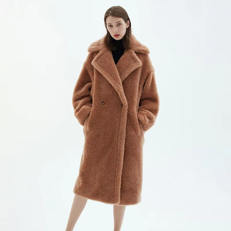 Women's fleece coat with double button placket and trendy cut, size S