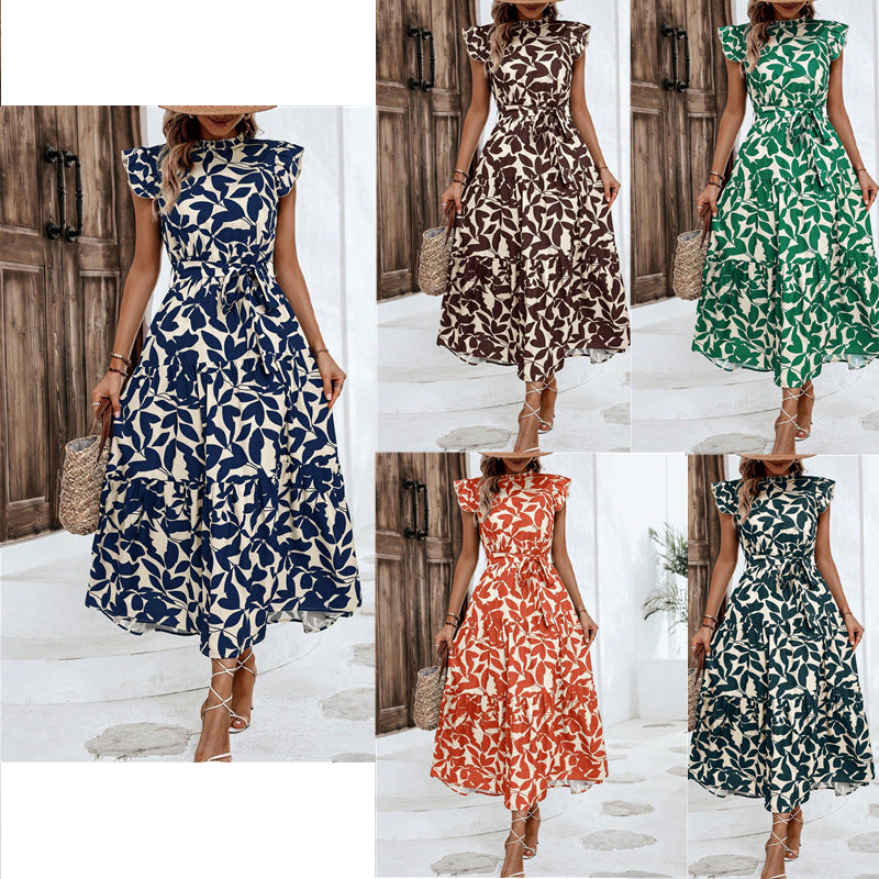 Women's casual midi dress with ruffles and floral pattern, size