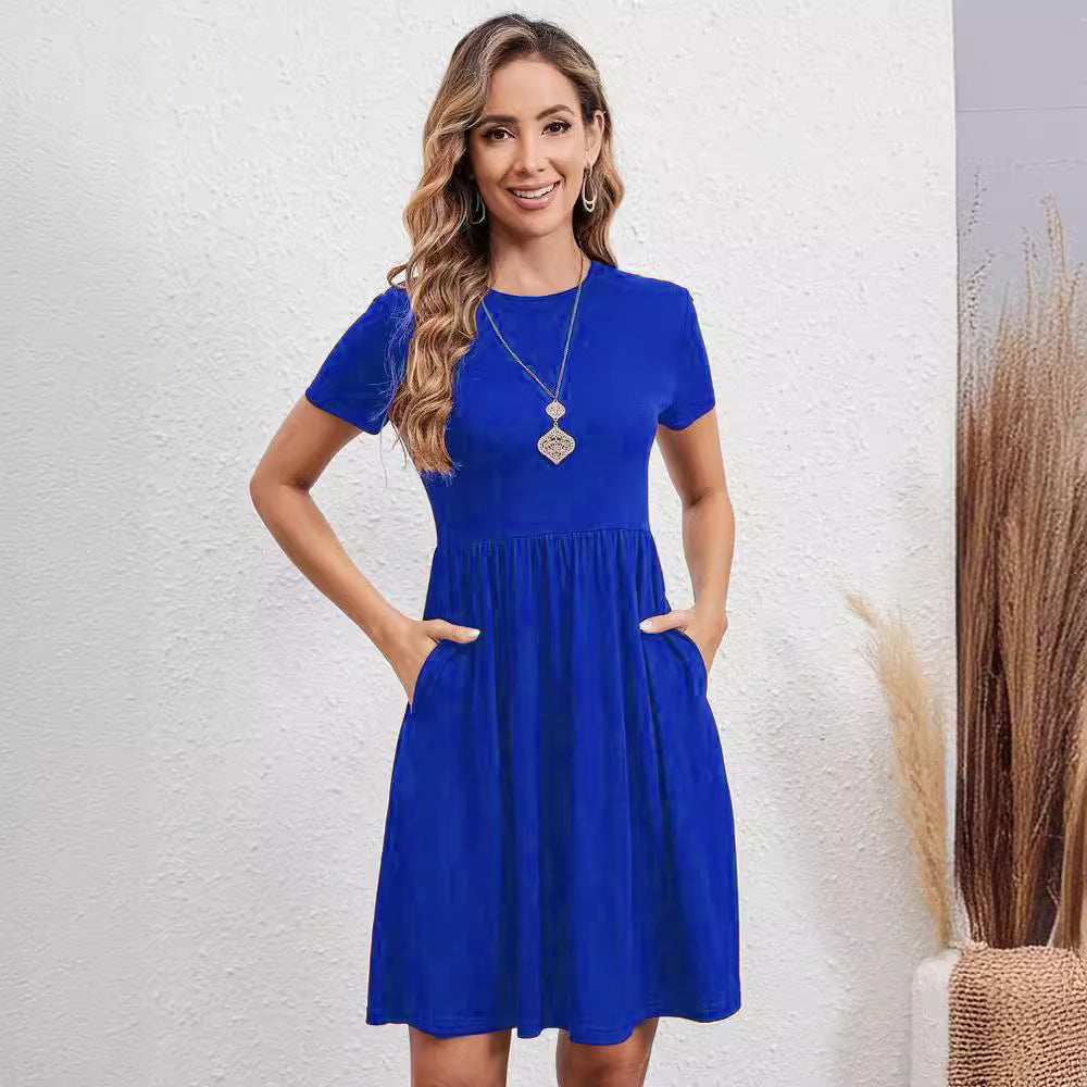 Valenzora | Kleid mit elastischem Bund, Rundhalsausschnitt und kurzen Ärmeln