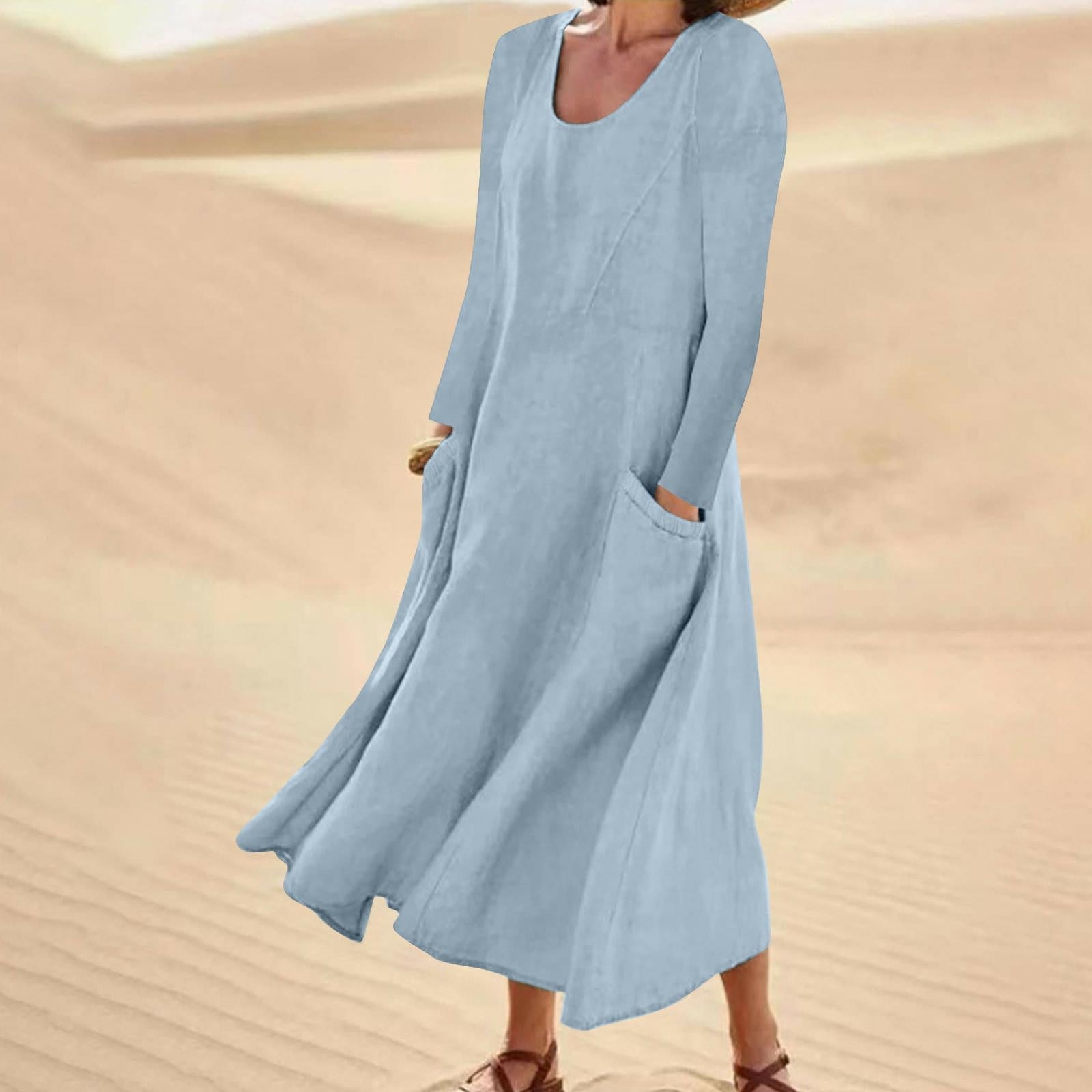 Valenzora | Solid color dress with long sleeves and round neckline