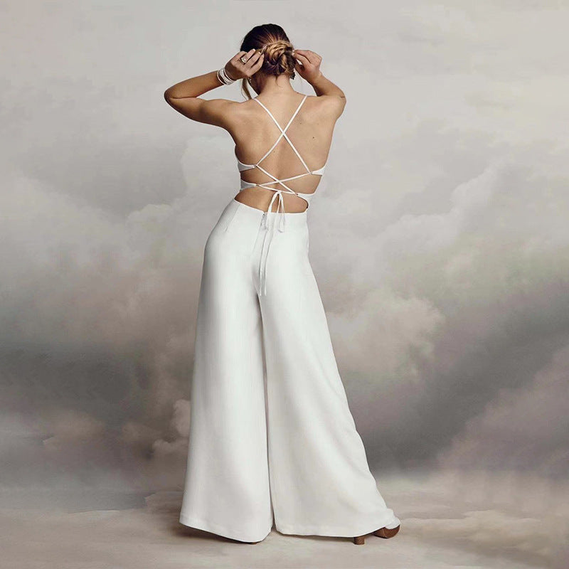 Damen-Overall mit elegantem V-Ausschnitt und fließendem Bein, Größe