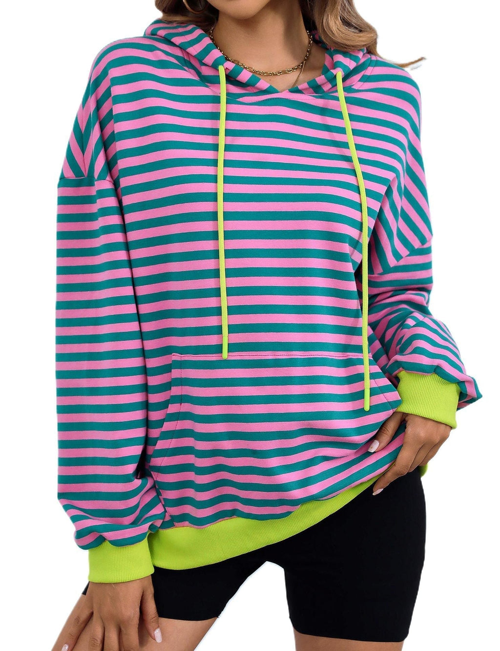 Women's striped hoodie with stylish kangaroo pocket, size S