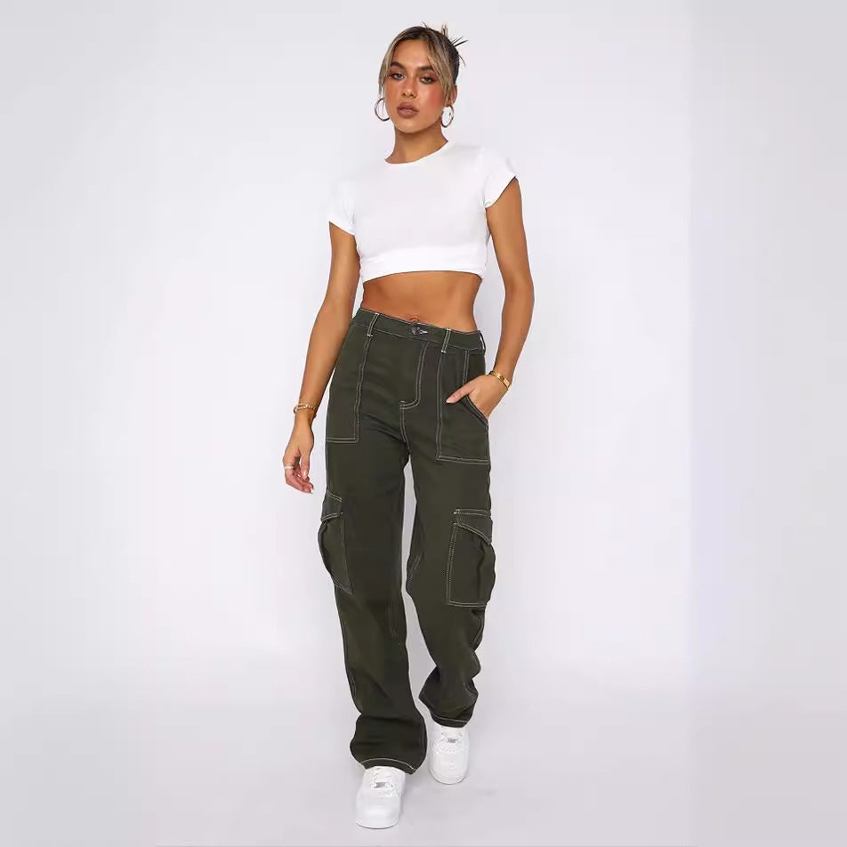 Women's cargo trousers with elasticated waistband and practical pockets, size S