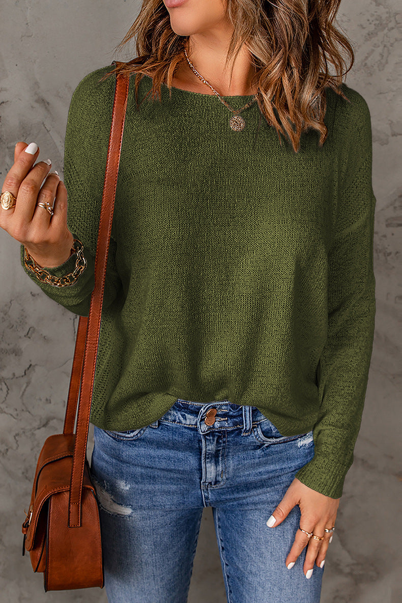 Women's casual knit top with a relaxed fit and fine rib pattern, size S
