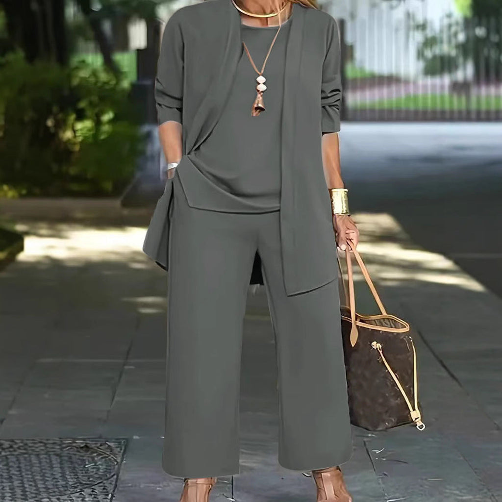Elegantes zweiteiliges Set für Damen mit lockerer Jacke und bequemer Hose, Größe