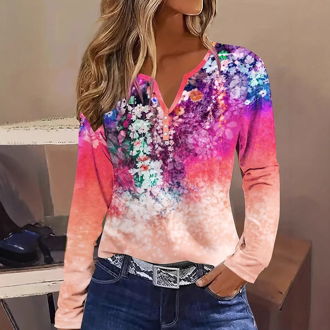 Valenzora | Floral round neck long-sleeved shirt