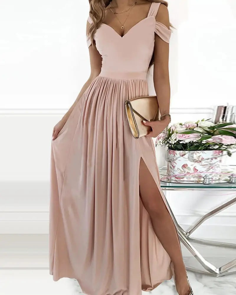Valenzora | Boho Spaghetti-Träger-Kleid lang fließend mit Schlitz