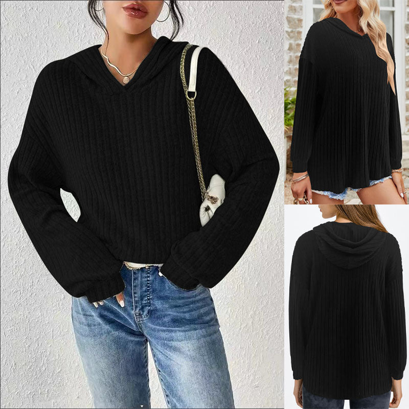 Lässiges Kapuzen-Sweatshirt für Damen mit stilvollem Rippmuster und überschnittenen Schultern, Größe [Größe fehlt]