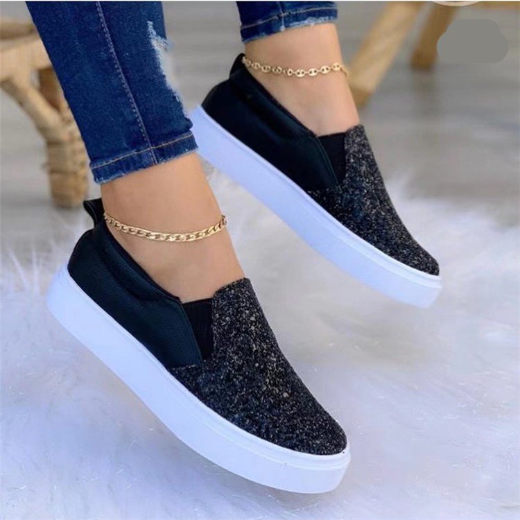 Women's slip-on sneakers with glittery upper and comfortable entry, size Valenzora