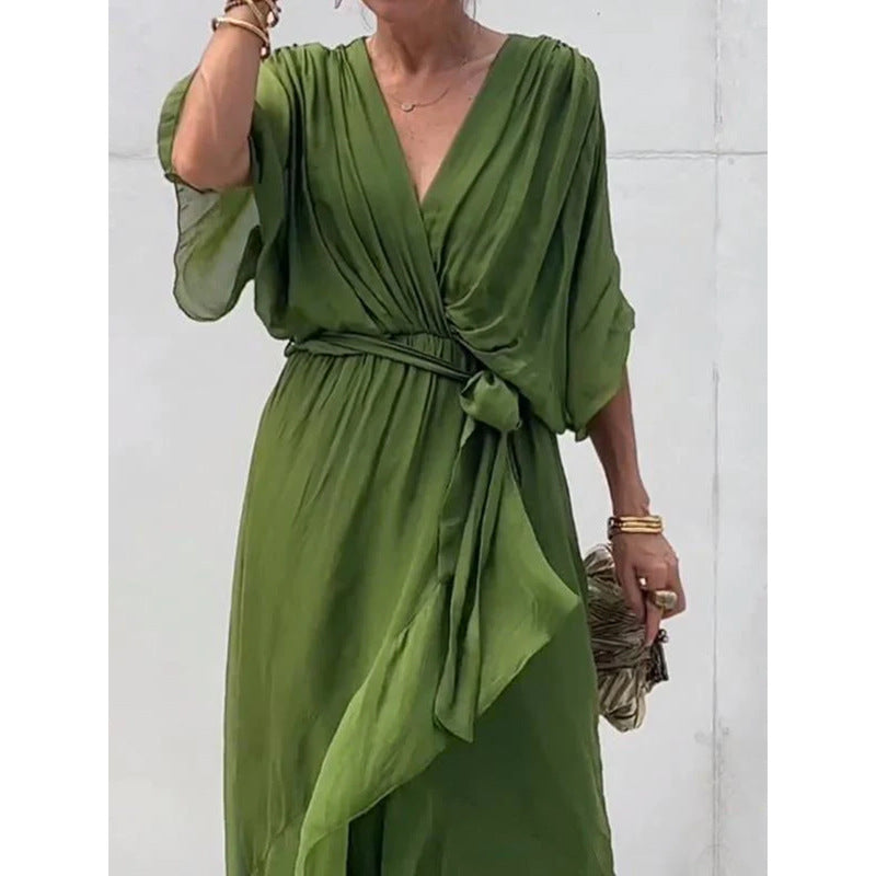 Valenzora | Lace-up Batwing Sleeve Irregular Dress