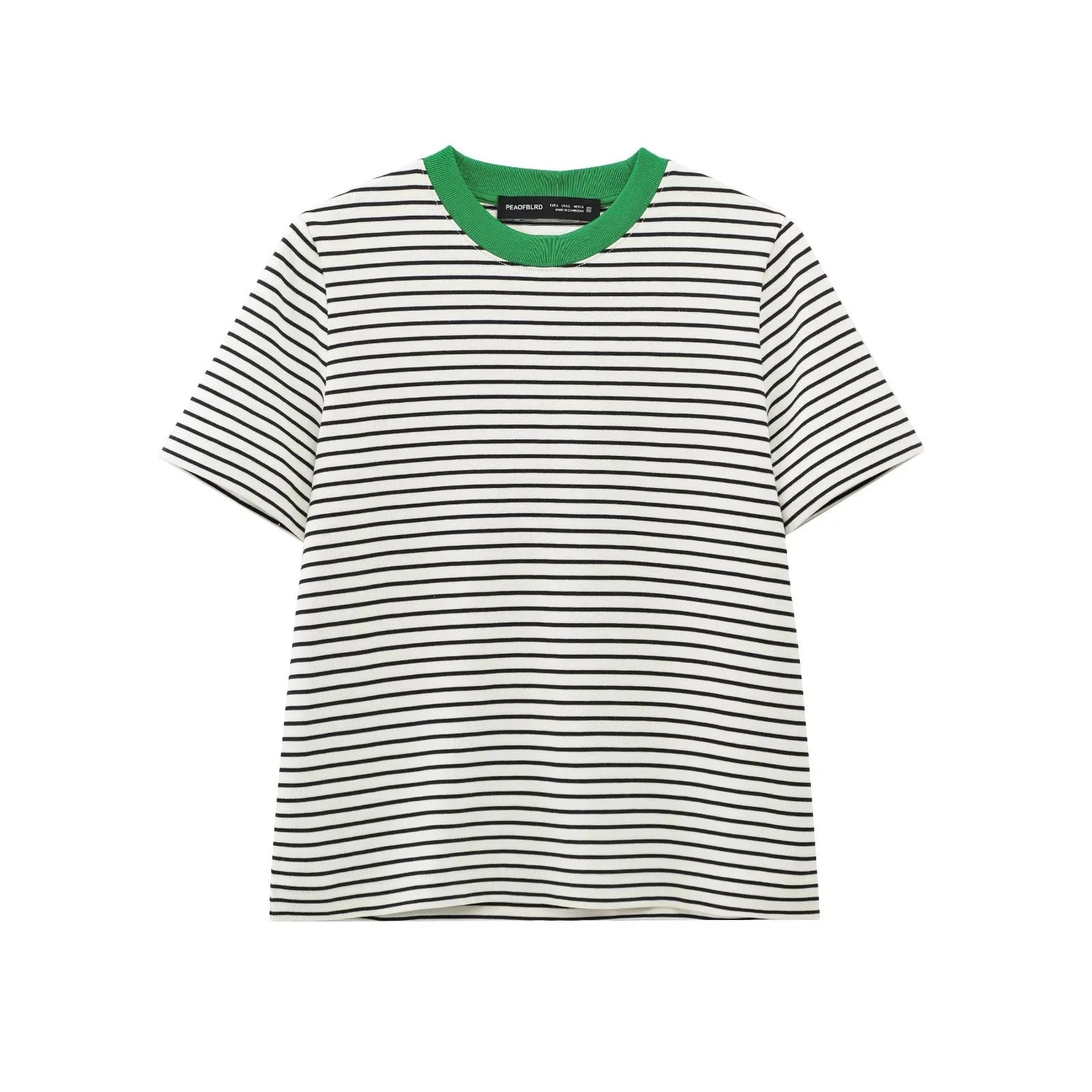Women's casual T-shirt with contrasting collar and relaxed striped pattern, size