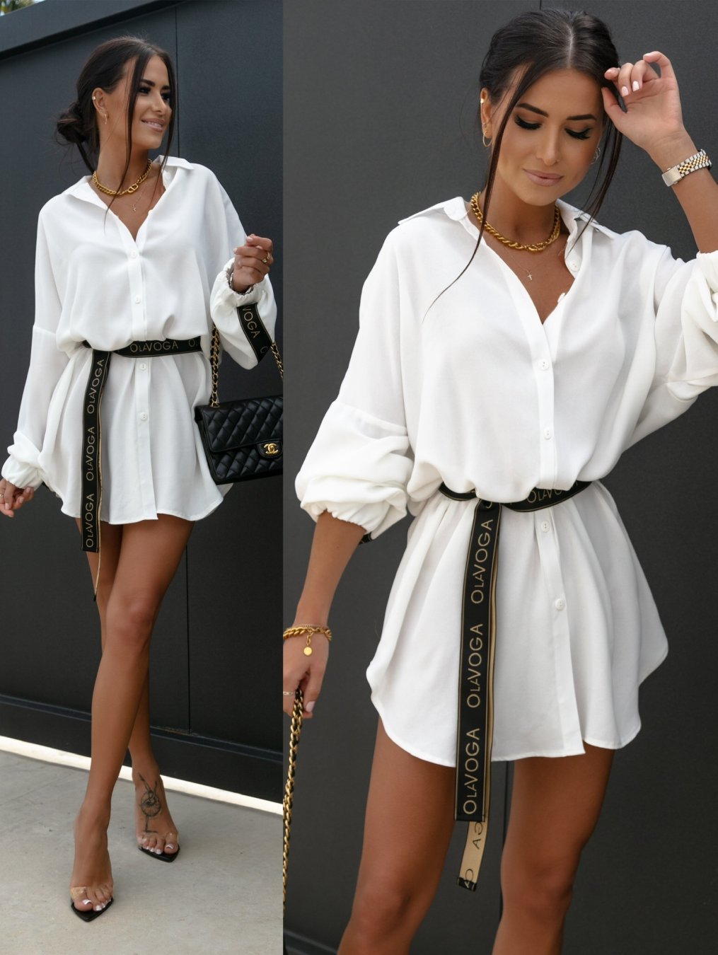 Women's Shirt Dress with Casual Cut and Elegant Waist Drune