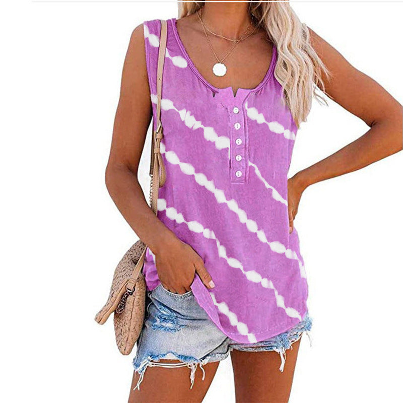 Ärmelloses Damen-Top mit Knopfleiste und modernem Batikmuster, Größe