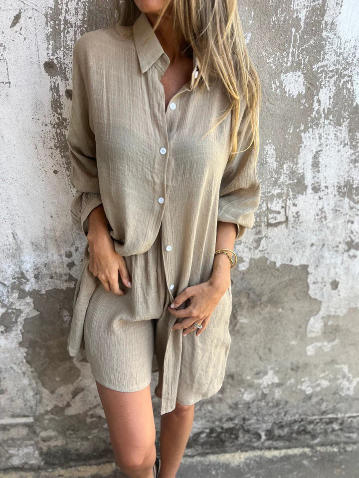 Women's casual shirt outfit with shorts in plus size design Valenzora