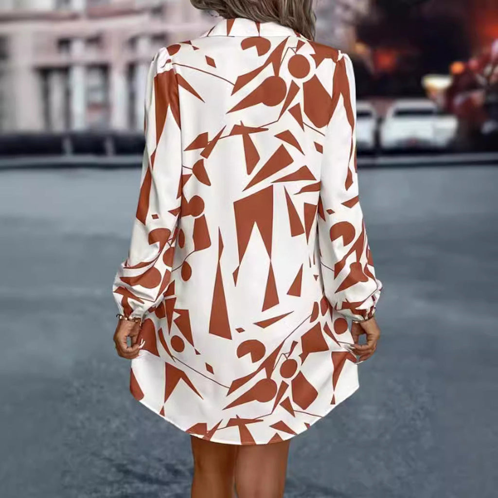 Women's shirt dress with modern geometric print and practical button details Drune