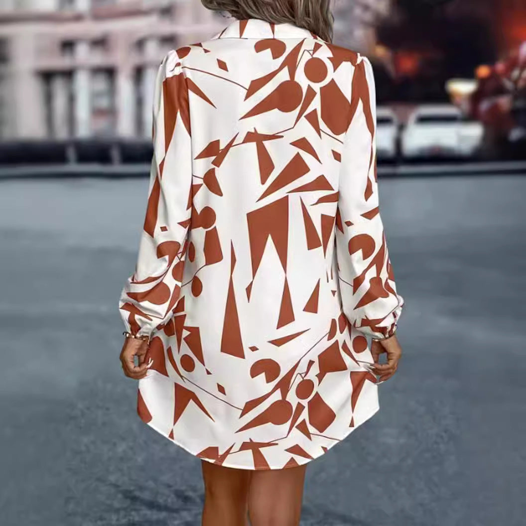 Women's shirt dress with modern geometric print and practical button details Drune