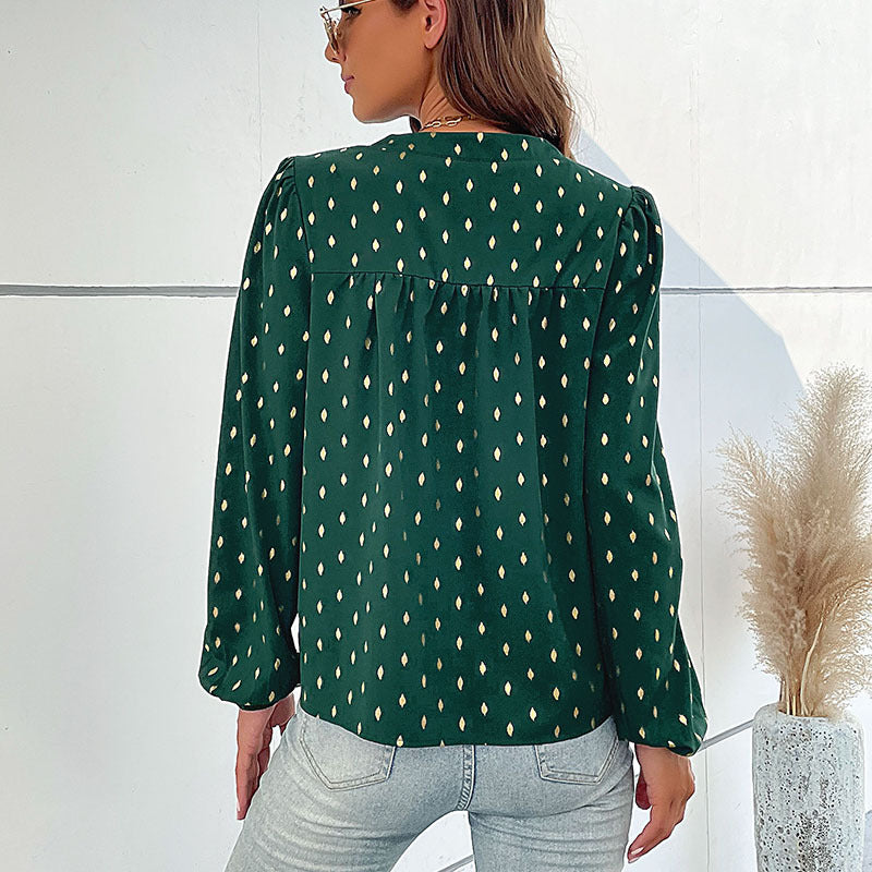 Women's blouse with decorative buttons and elegant ruching, size