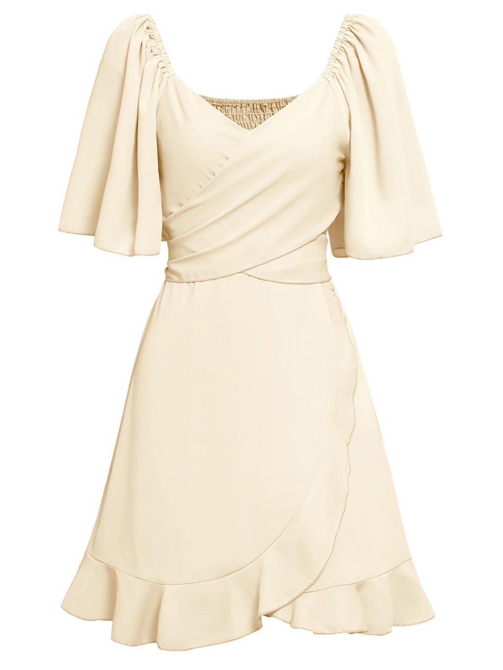 Valenzora | Casual Cross V-Neck Short Sleeve Wrap Solid Color Mini Dress