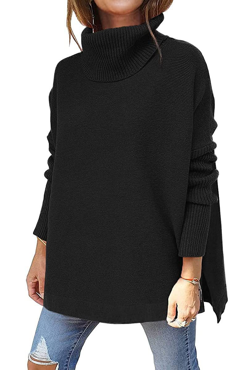 Women's oversized roll-neck sweater with textured knit design, size