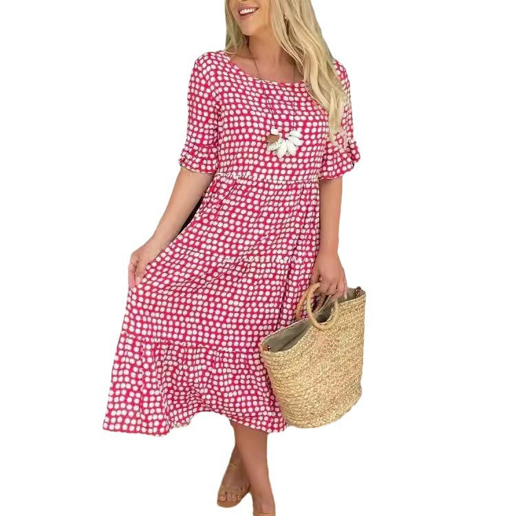Valenzora | Summer Round Neck Printed Short Sleeve Dress