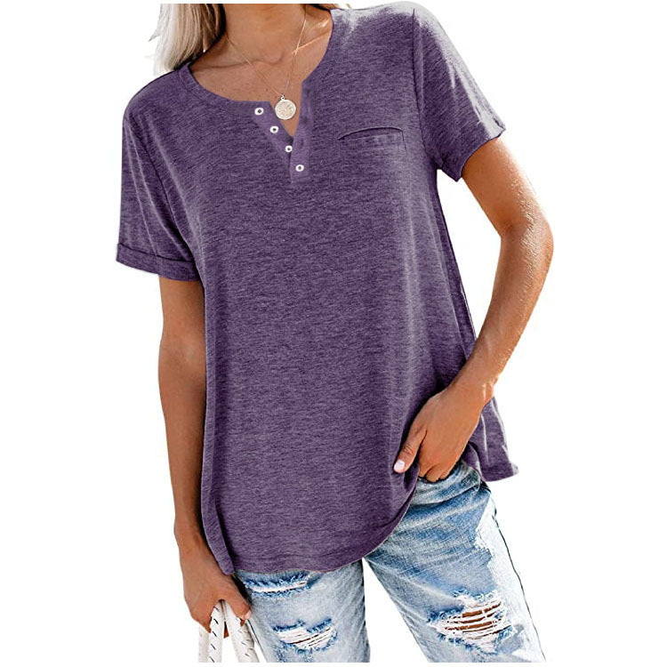 Damen-Freizeit-T-Shirt mit Knopfleiste und Brusttasche, Größe