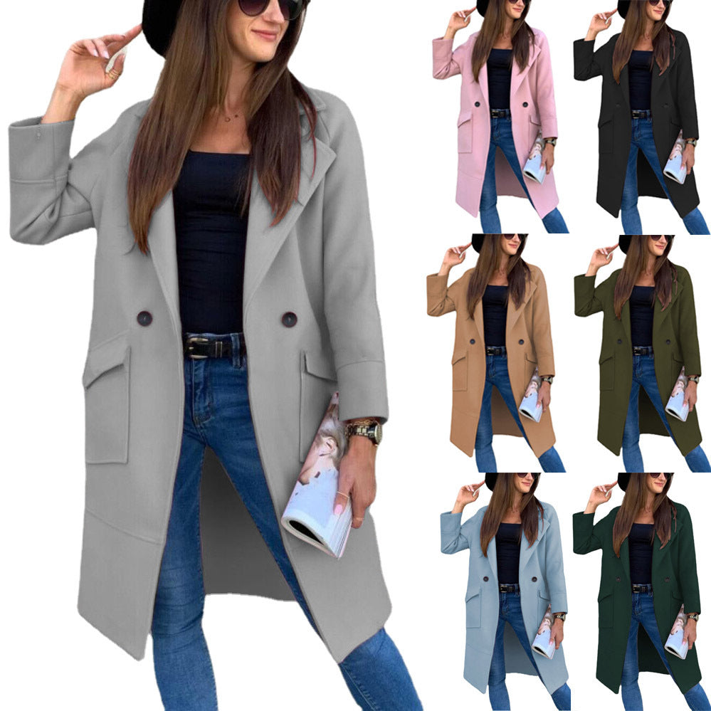 Women's elegant trench coat with double button placket and practical pockets, size