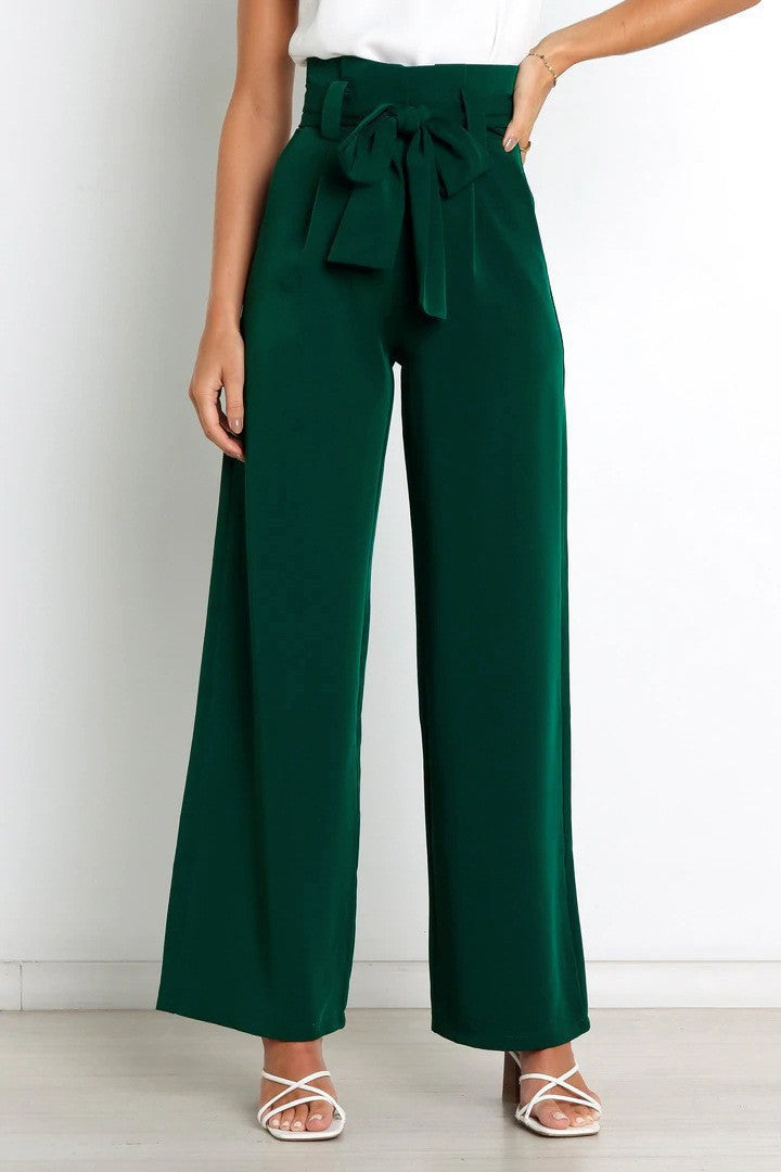 Women's elegant wide-leg trousers with waist belt, size