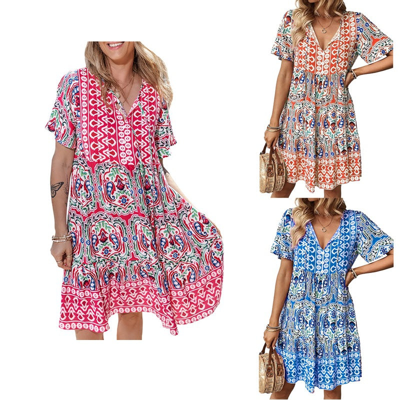 Women's casual dress with playful floral design and light A-line Drune