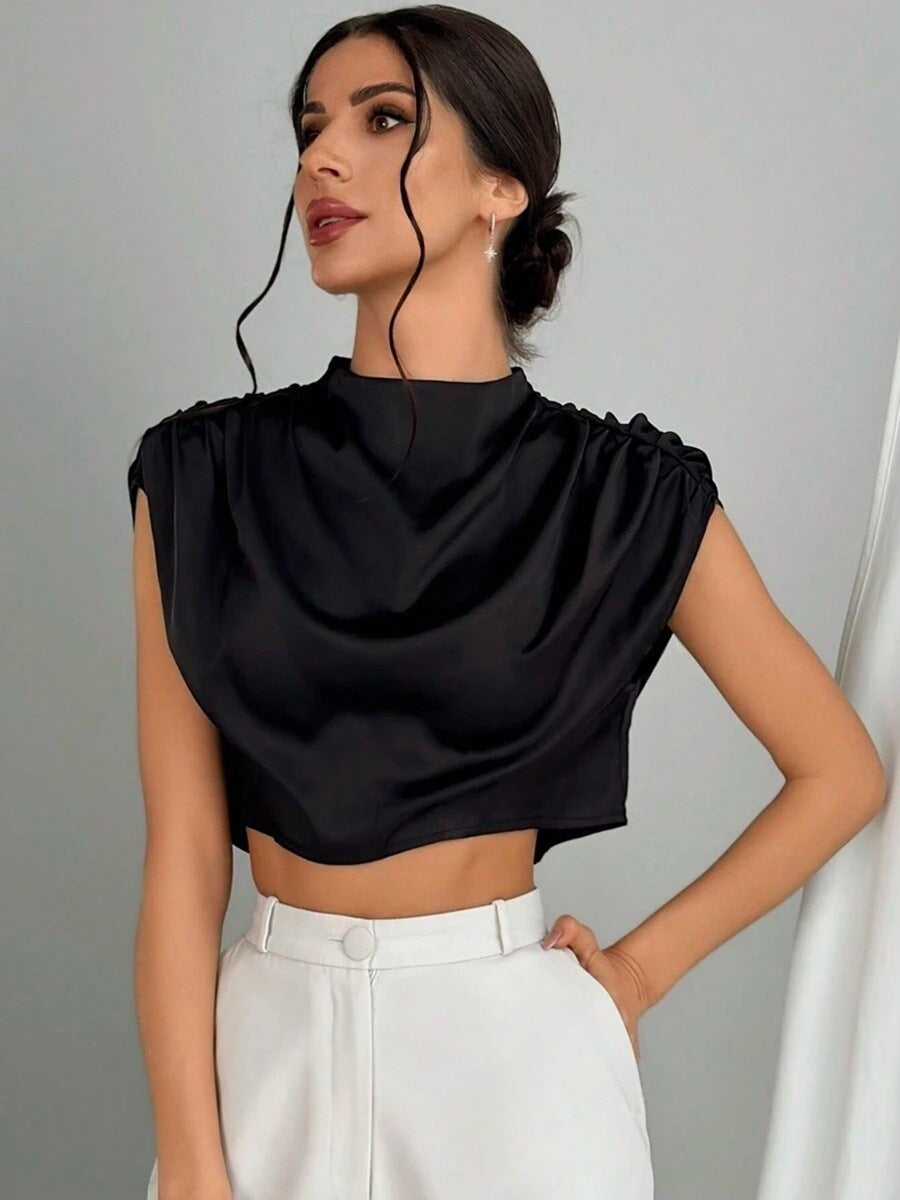 Valenzora | Satin Faux Silk Short Shirt Top