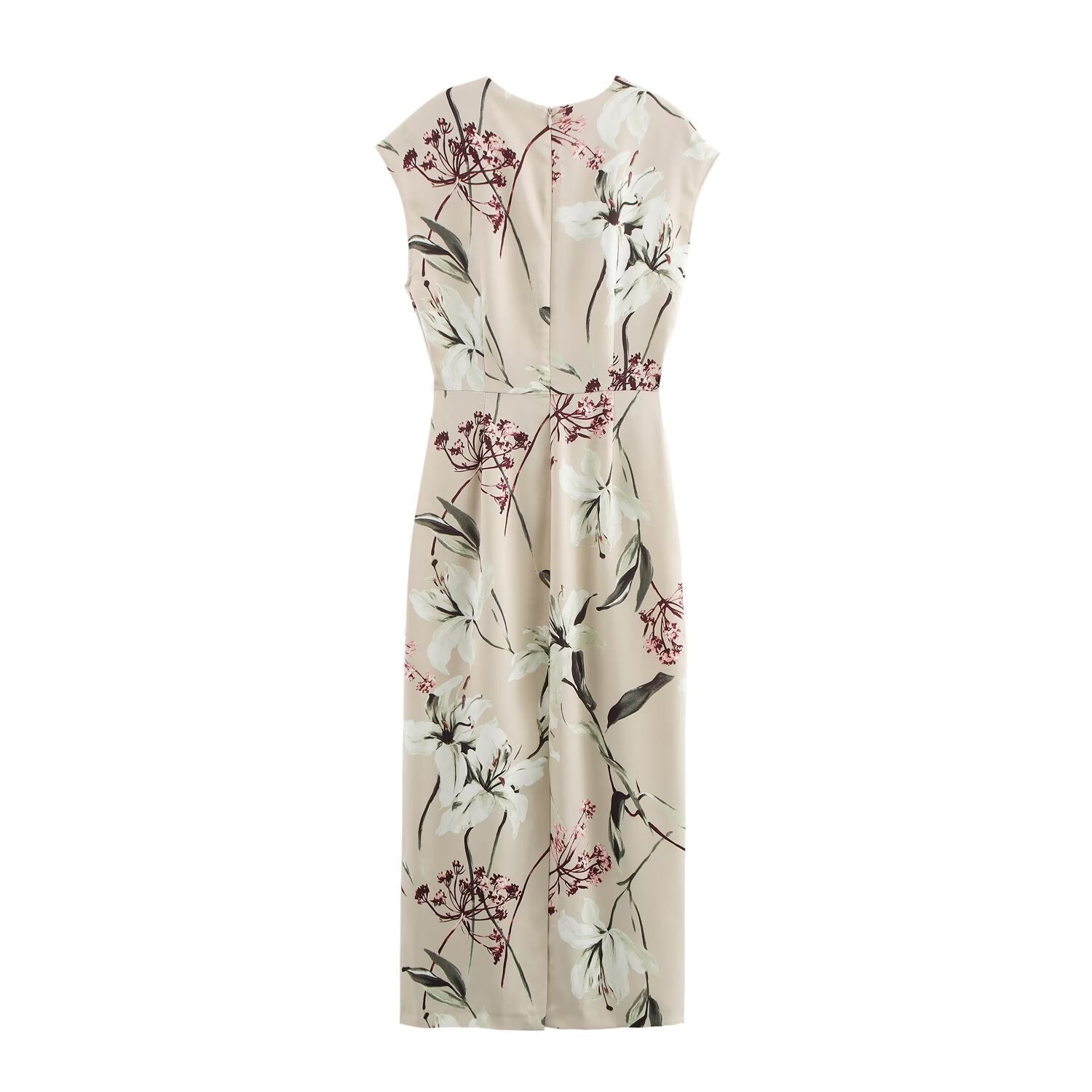 Valenzora | V-neck Textured Floral Print Midi Dress