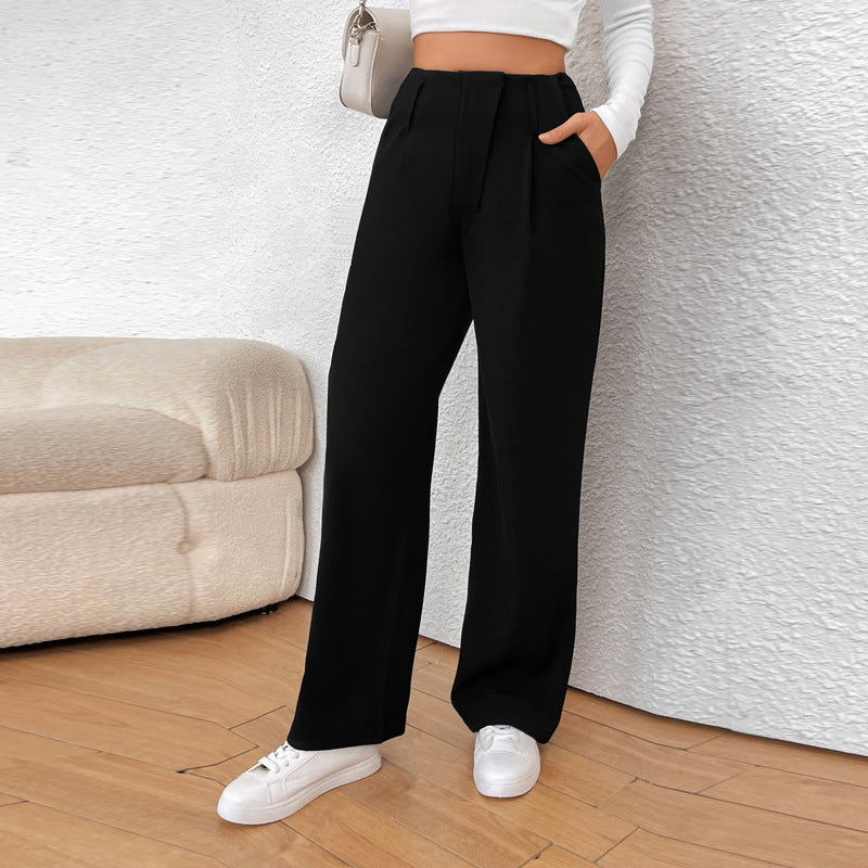 Women's wide-leg suit trousers with elegant pleats and high pockets, size