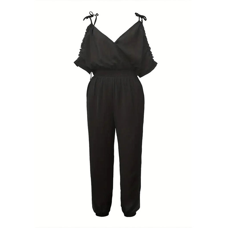 Women's elegant jumpsuit with ruffle details and practical elastic waistband, size [size missing]