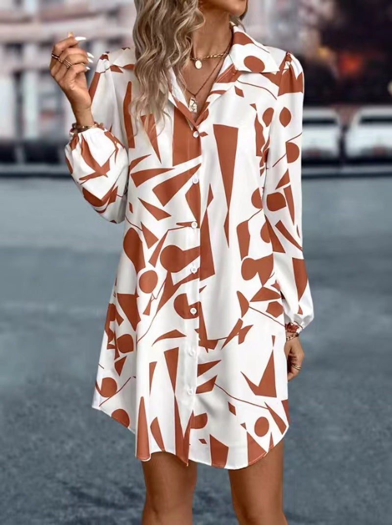 Women's shirt dress with modern geometric print and practical button details Drune
