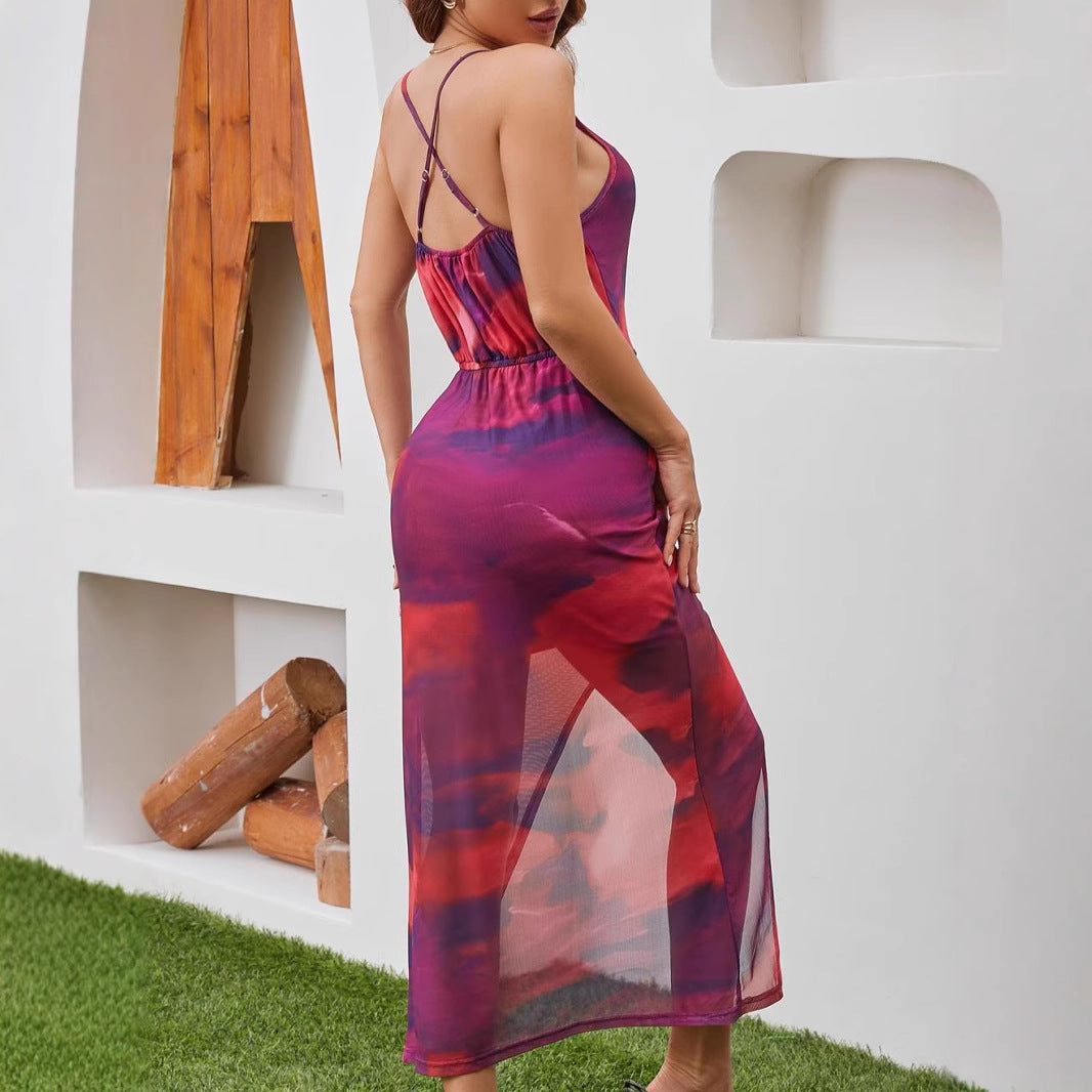 Valenzora | Bedrucktes Kleid mit Schlitz und elastischer Taille