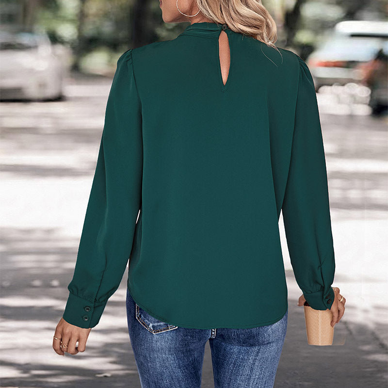 Women's blouse with casual elegance and decorative pleats, size