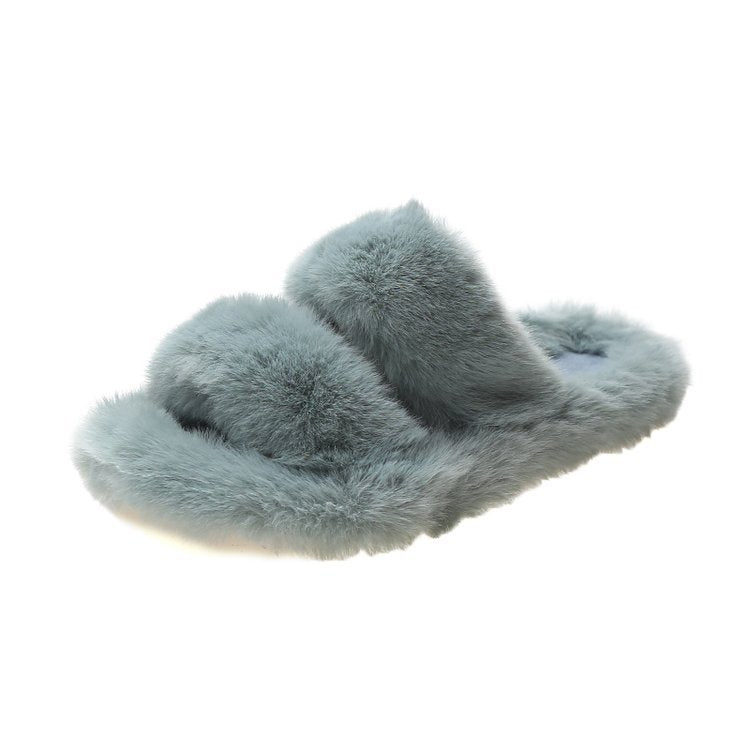 Women's Fluffy Slippers with Double Straps and Soft Lining, Size