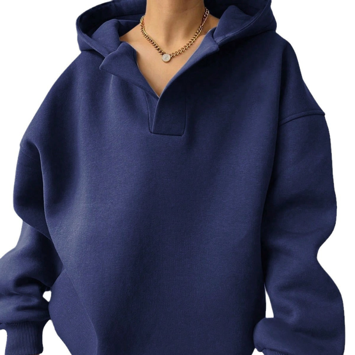 Women's oversized hoodie with a modern collar and relaxed fit, size [size missing]
