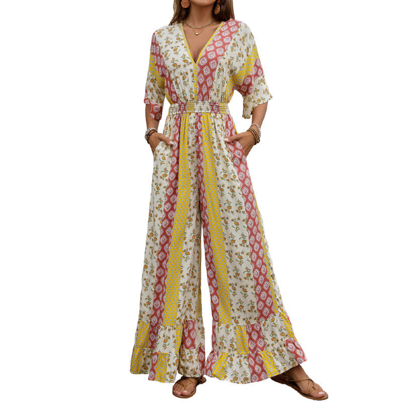 Damen-Jumpsuit mit weitem Bein und Gummizug in der Taille, Größe