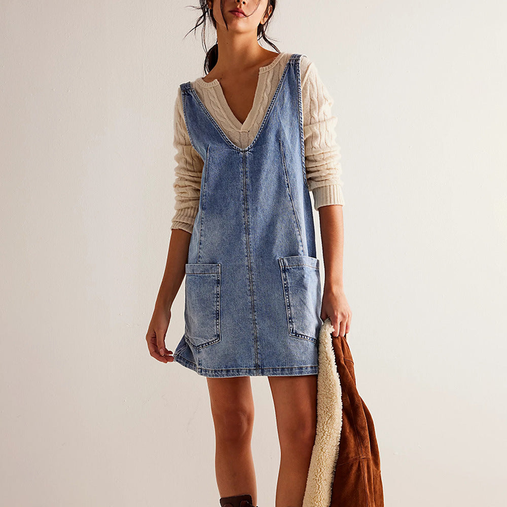 Valenzora | Denim Strappy Pocket Adjustable Mini Dress