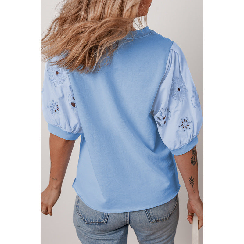 Women's T-shirt with puff sleeve designs and embroidered accents, size Valenzora
