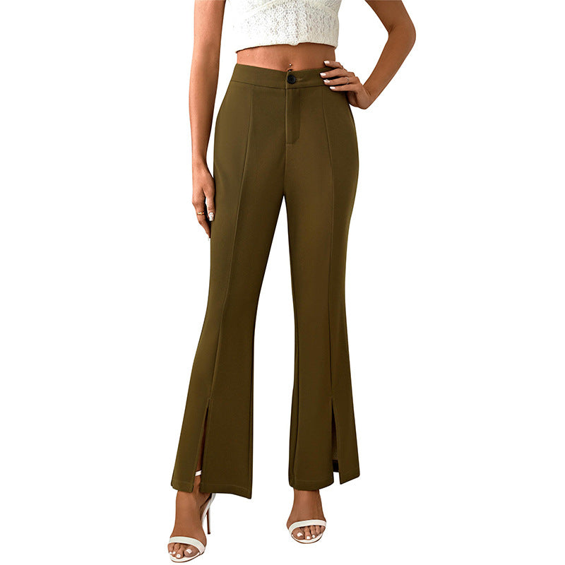 Elegante Damen Schlaghose mit Seitenschlitzen und hoher Taille, Größe