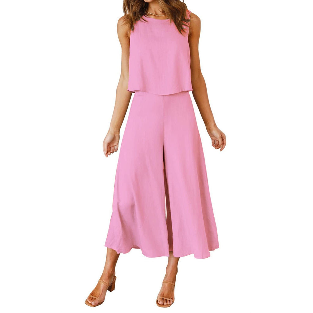Women's airy jumpsuit with flared leg and sleeveless design, size S