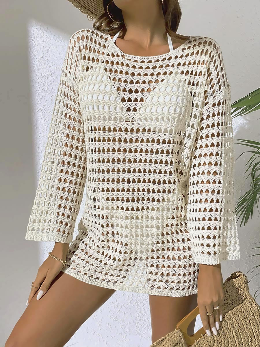 Women's crochet beach wrap with a loose fit and deep V-neck, size [size]