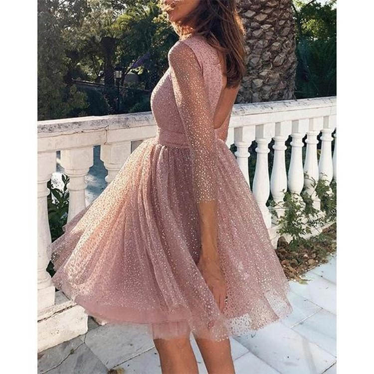 Valenzora | Sexy Elegant Print Mesh V-Neck Evening Dresses