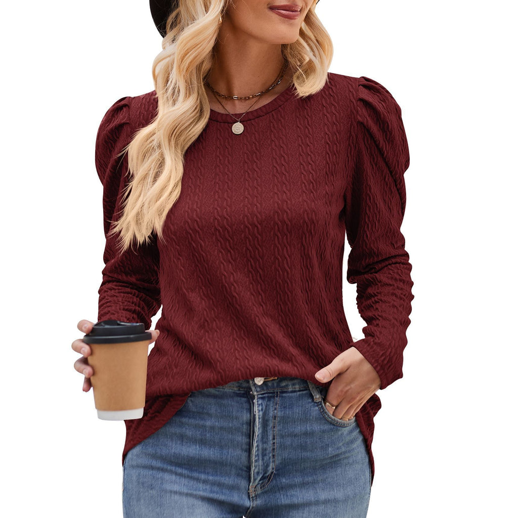 Elegante Damen-Langarmbluse mit Strukturmuster und Puffärmeln, Größe