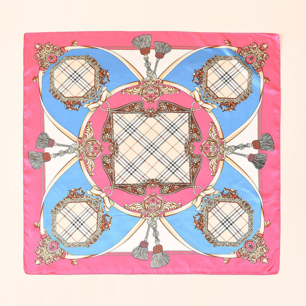 Women's silk scarf with an artistic baroque pattern and luxurious sheen, size S
