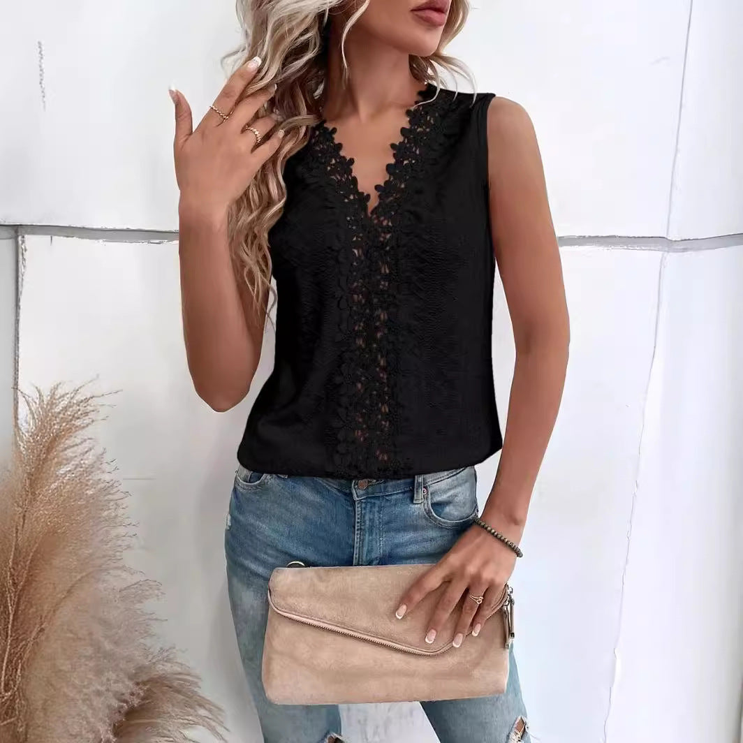 Women's airy blouse top with floral inserts and delicate openwork patterns, size [size missing]