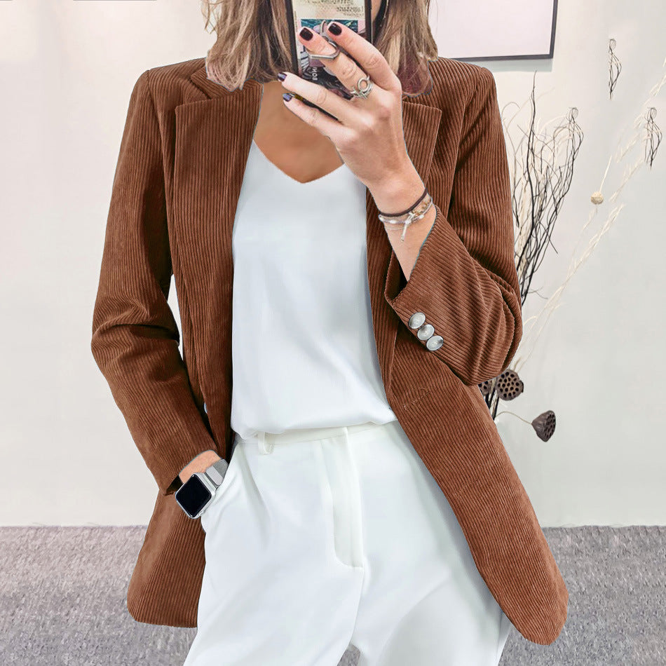 Damen-Kordblazer mit feiner Textur und eleganten Details, Größe S